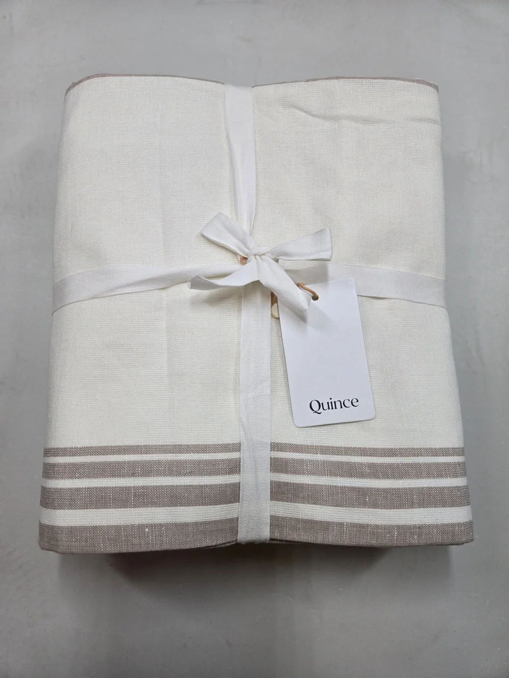 NWT QUINCE Set Of 2 48x84 Coastal Stripe Linen Cotton Curtains Ivory/Brown 9228